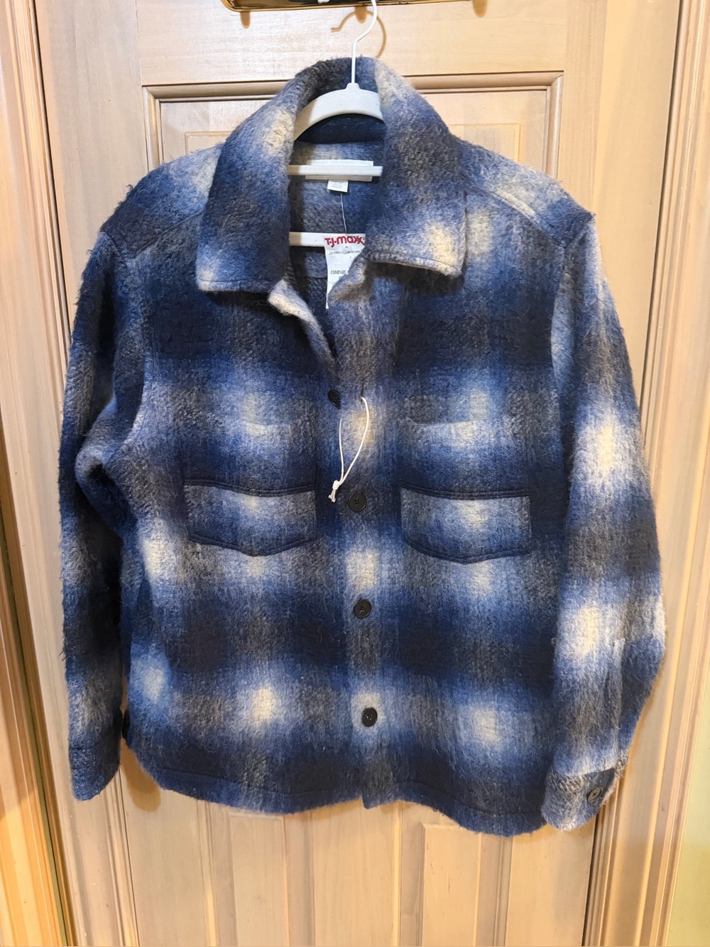 NWT Men’s women’s Zara Shacket navy blue plaid shirt jacket